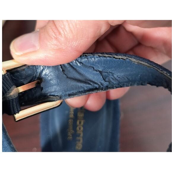 Liz Claiborne Suede Espadrille Sandals Size 9 Blue 3" Wedge Sling Back Open Toe - Picture 11 of 12